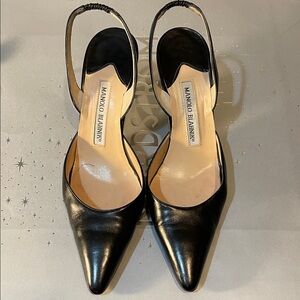 Manolo Blahnik Carolyne 70 leather slingback pumps Black Leather Heels Size 37